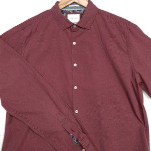 Denim and Flower burgundy w/white polka dots men's long sleeve button shirt XL